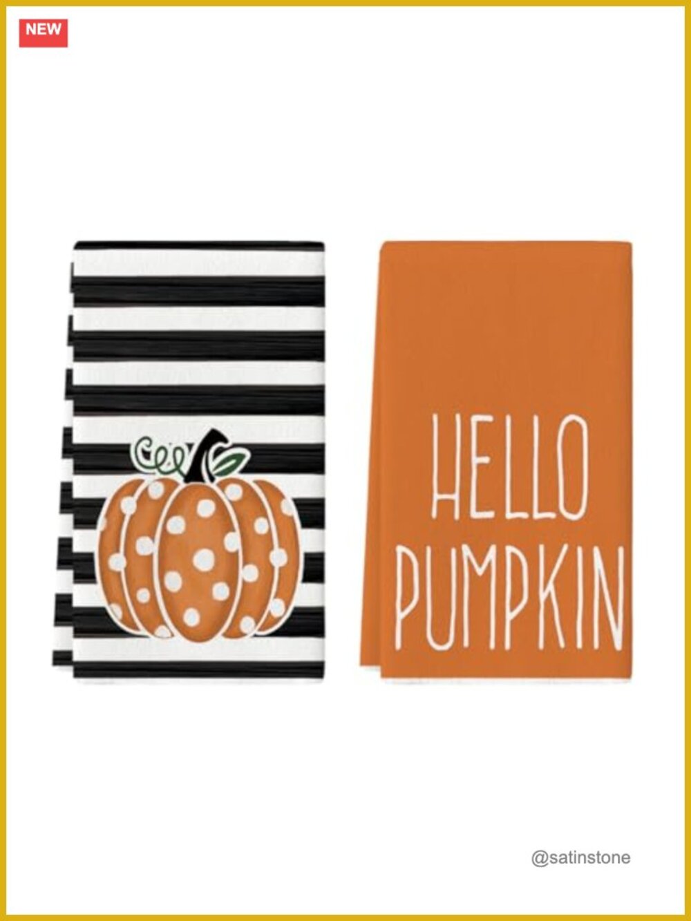 Fall Kitchen Towels Set of 2 18x26 Absorbent Dish Towels Pumpkin Stripes